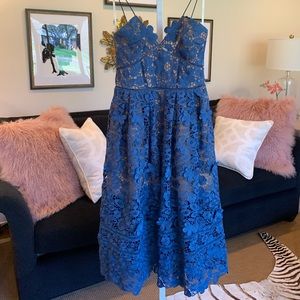 Designer Blue Lace Midi Dress